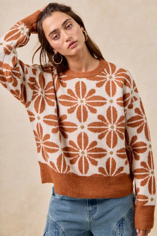 Dames Pullover Sweater Met Bloemenpatroon Lange Mouwen 3