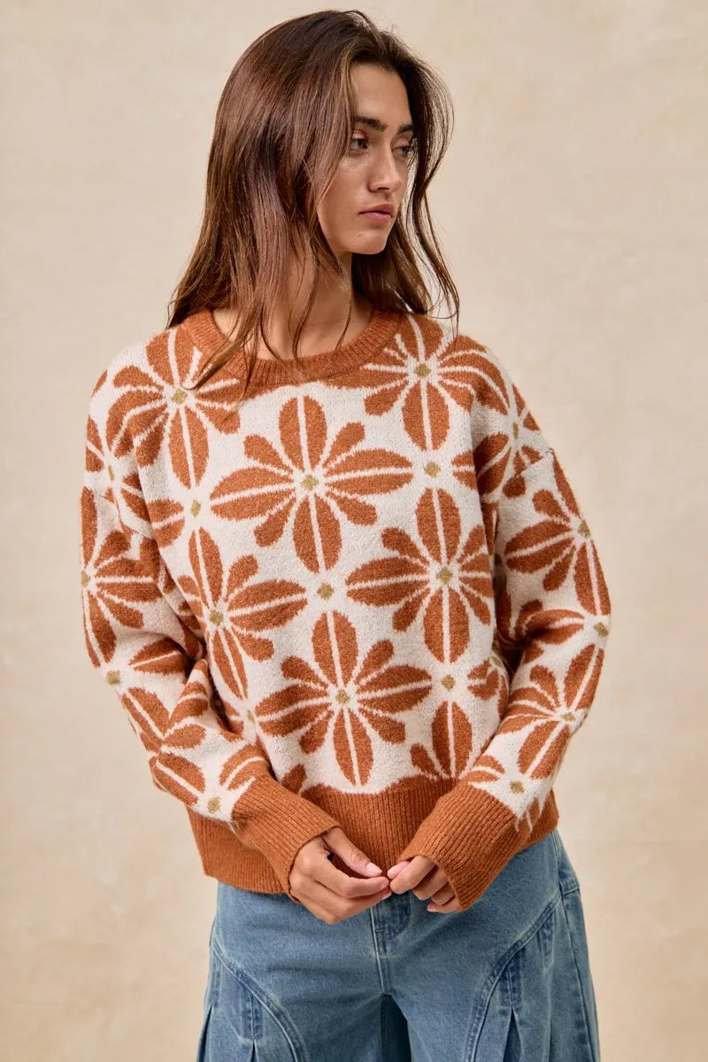 Dames Pullover Sweater Met Bloemenpatroon Lange Mouwen 4