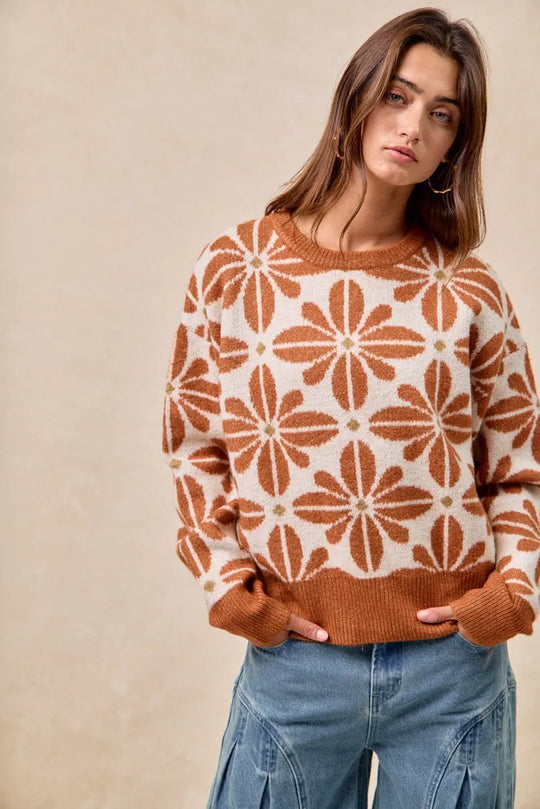 Dames Pullover Sweater Met Bloemenpatroon Lange Mouwen 5