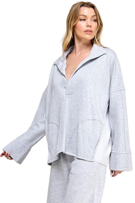 Dames Pullover V-Hals Dolman Mouw Grijs 0