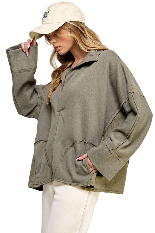 Dames Pullover V-Hals Dolman Mouwen Katoen 0