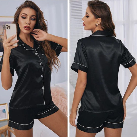 Dames Pyjama Set Satijnen Casual Met Kraag En Elastische Tailleband 3