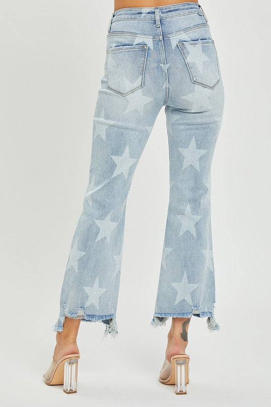 Dames Rechte Jeans met Sterrenprint en Hoge Taille van Licht Denim 4