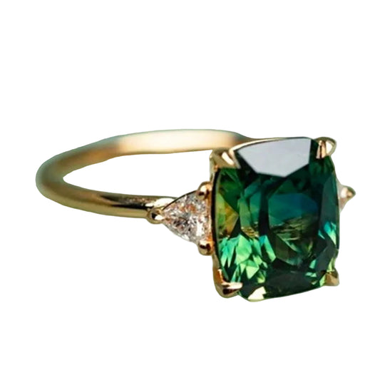 Dames Ring Vierkante Smaragdsteen Luxe Design 0