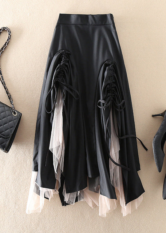 Dames Rok Asymmetrisch met Trekkoord en Patchwork 1