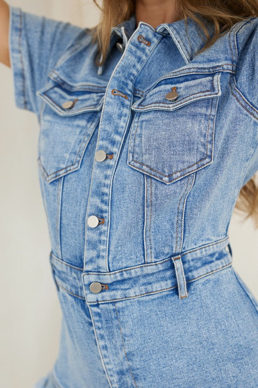 Dames Romper Denim Met Knopen en Franje 2
