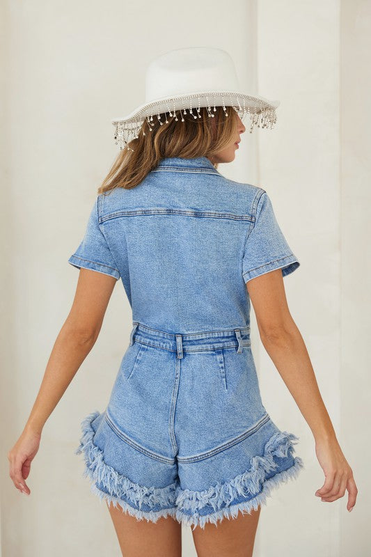 Dames Romper Denim Met Knopen en Franje 3