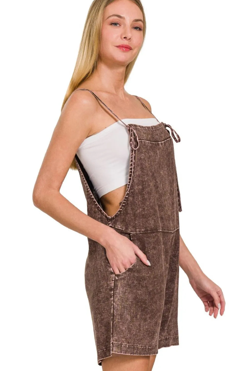 Dames Romper Met Knoopbanden Van Gewassen Linnen 1