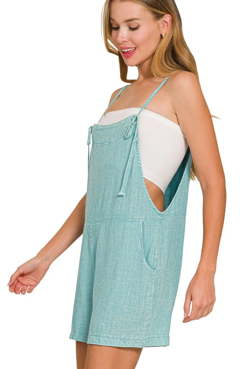 Dames Romper Met Knoopbanden Van Gewassen Linnen 1