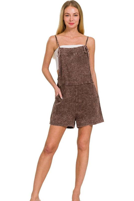 Dames Romper Met Knoopbanden Van Gewassen Linnen 2