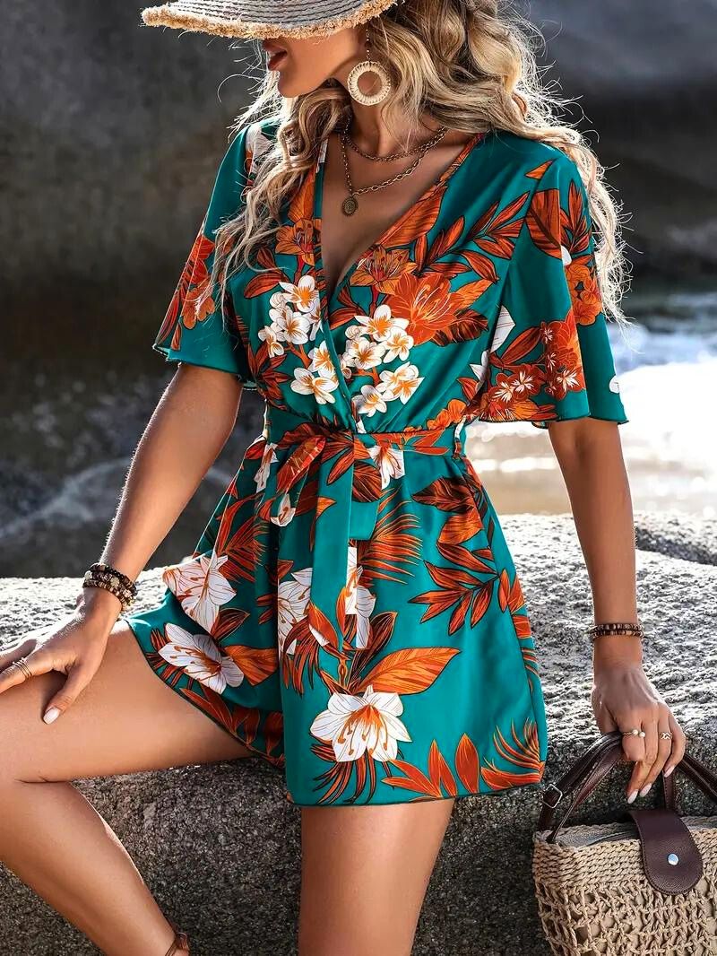 Dames Romper Tropische Bloemenprint 2