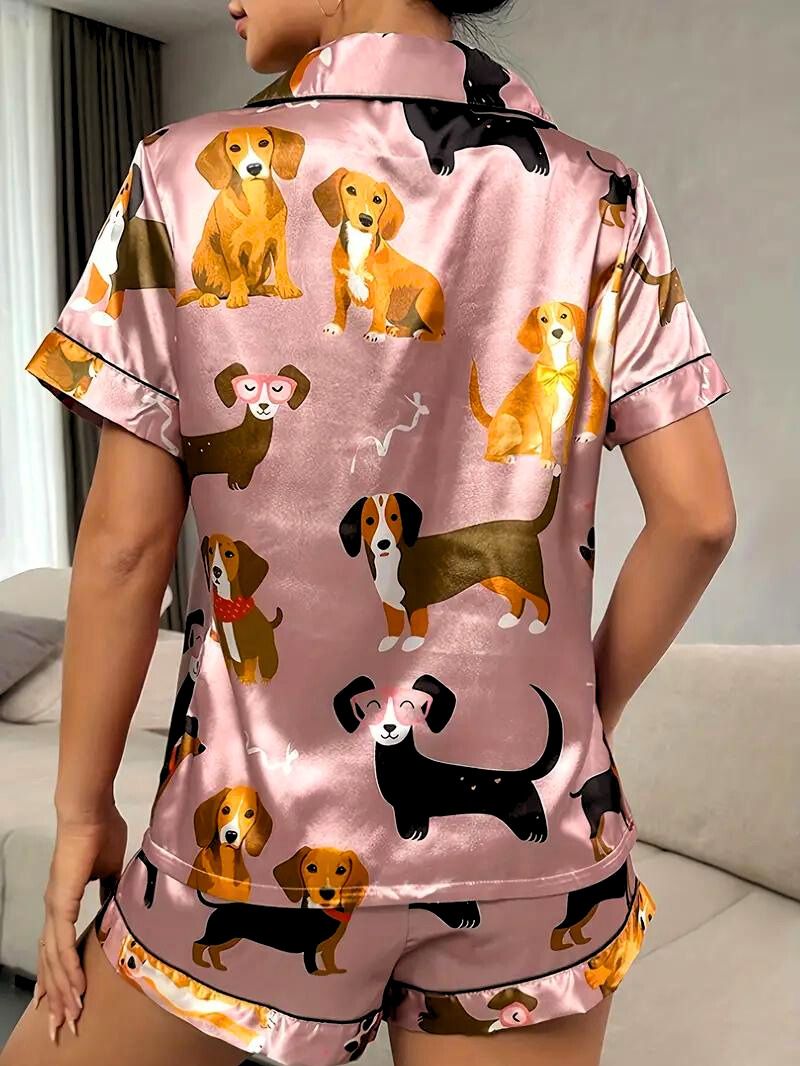 Dames Satijnen Pyjama Set met Puppyprint 2