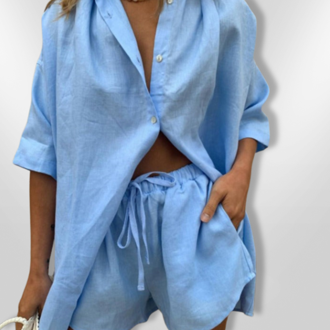 Dames Set Comfy Oversized Katoen Hemd en Short 4
