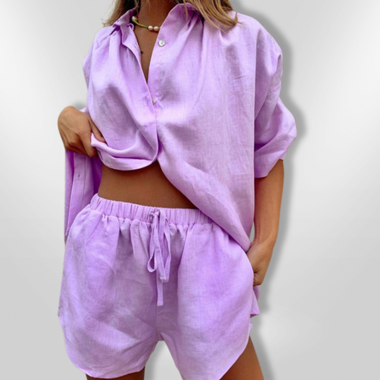 Dames Set Comfy Oversized Katoen Hemd en Short 5