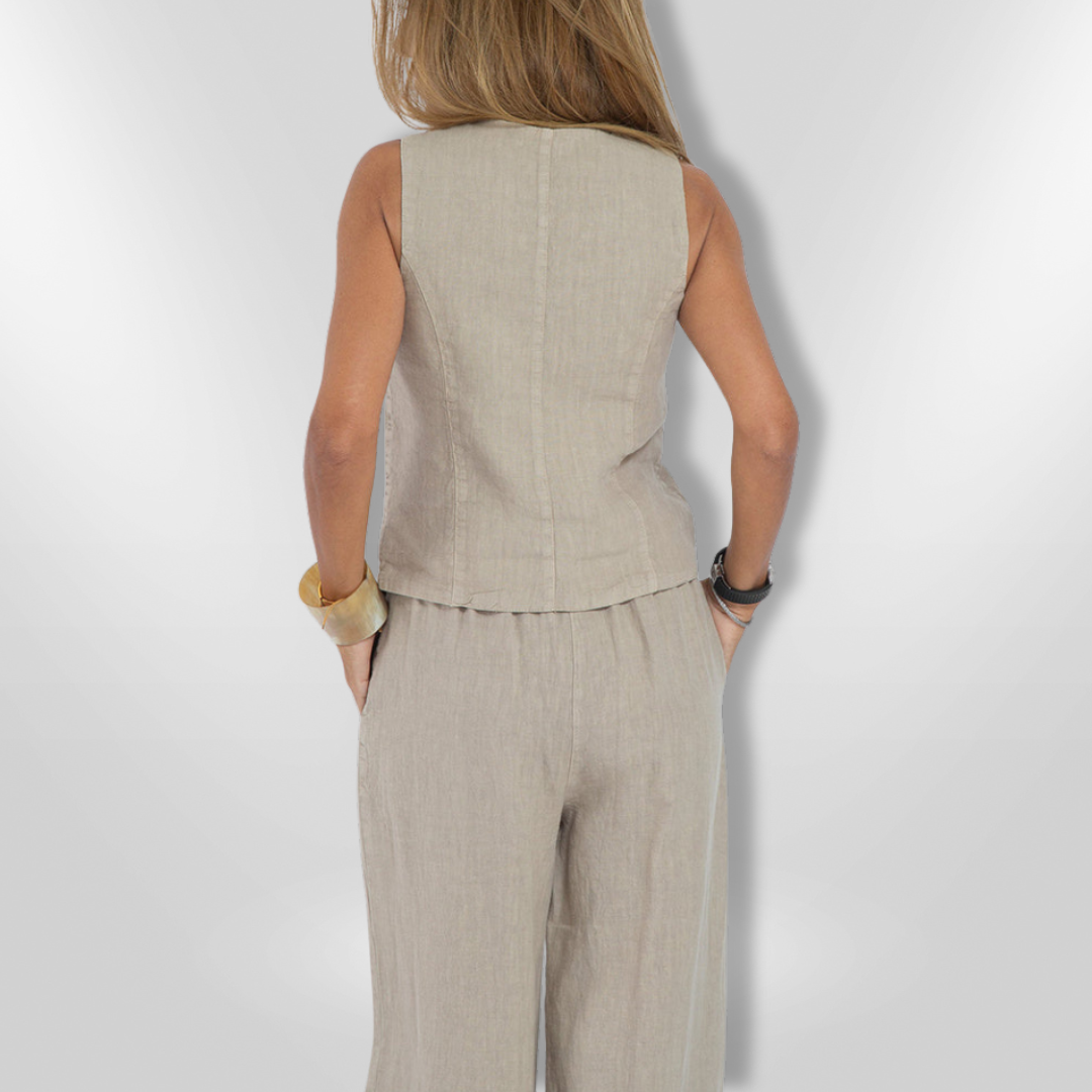 Dames Set Elegante Zomeroutfit Met Mouwloos Top En Wijde Broek 1