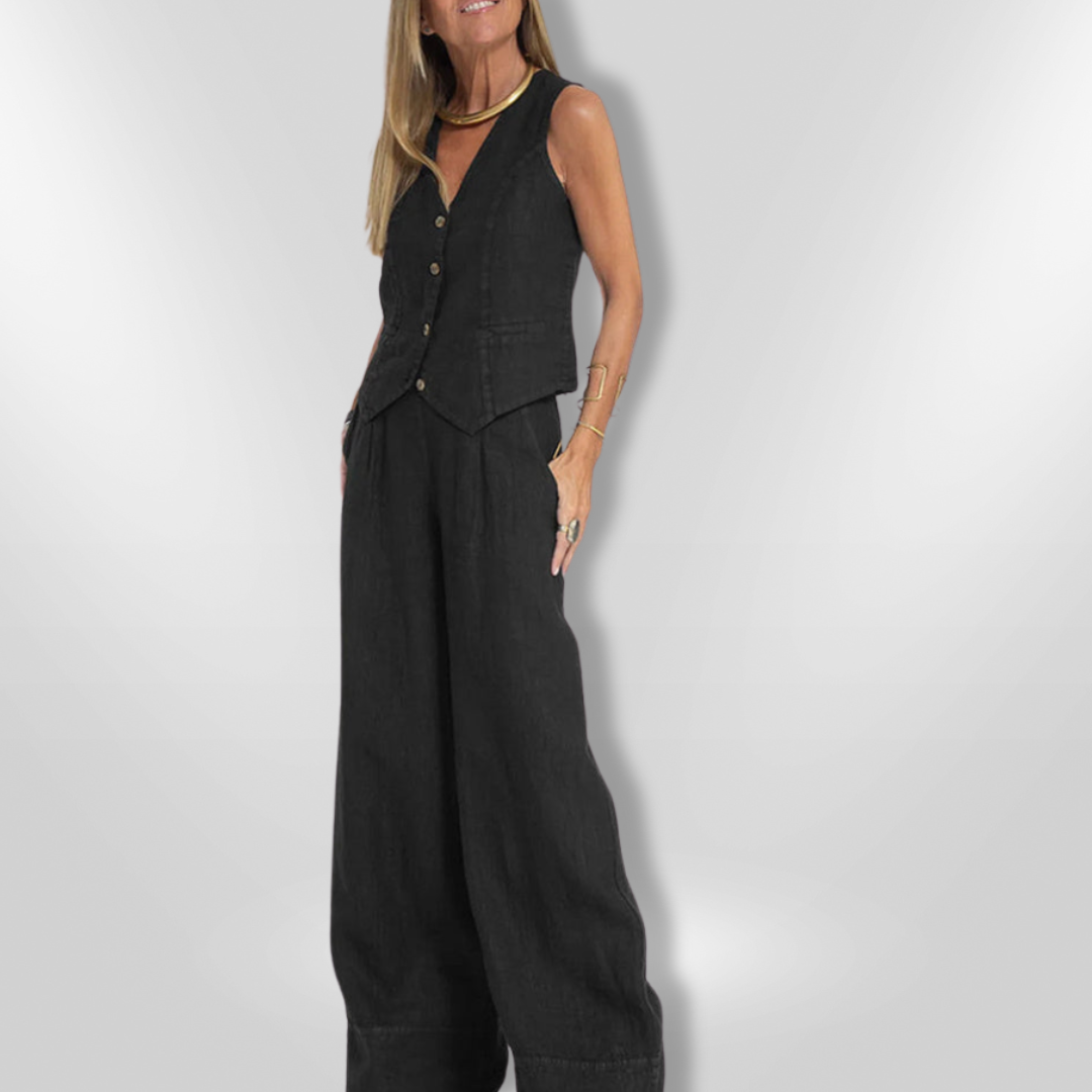 Dames Set Elegante Zomeroutfit Met Mouwloos Top En Wijde Broek 3