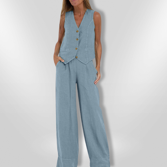 Dames Set Elegante Zomeroutfit Met Mouwloos Top En Wijde Broek 4