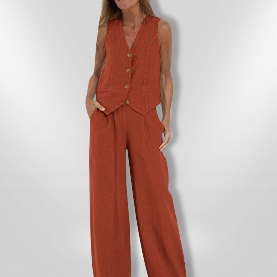 Dames Set Elegante Zomeroutfit Met Mouwloos Top En Wijde Broek 5
