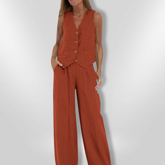 Dames Set Elegante Zomeroutfit Met Mouwloos Top En Wijde Broek 5