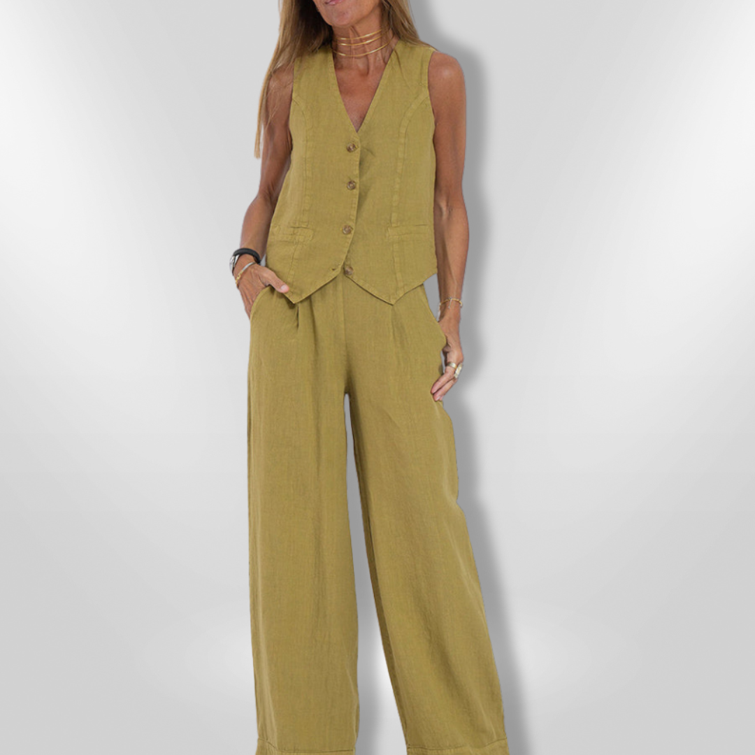 Dames Set Elegante Zomeroutfit Met Mouwloos Top En Wijde Broek 6