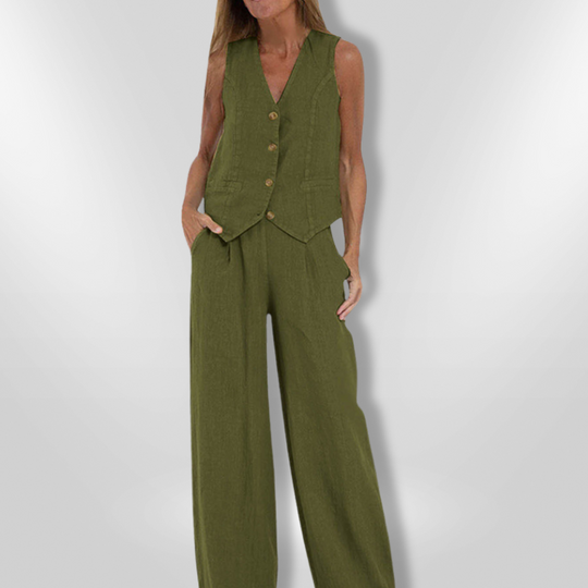 Dames Set Elegante Zomeroutfit Met Mouwloos Top En Wijde Broek 7