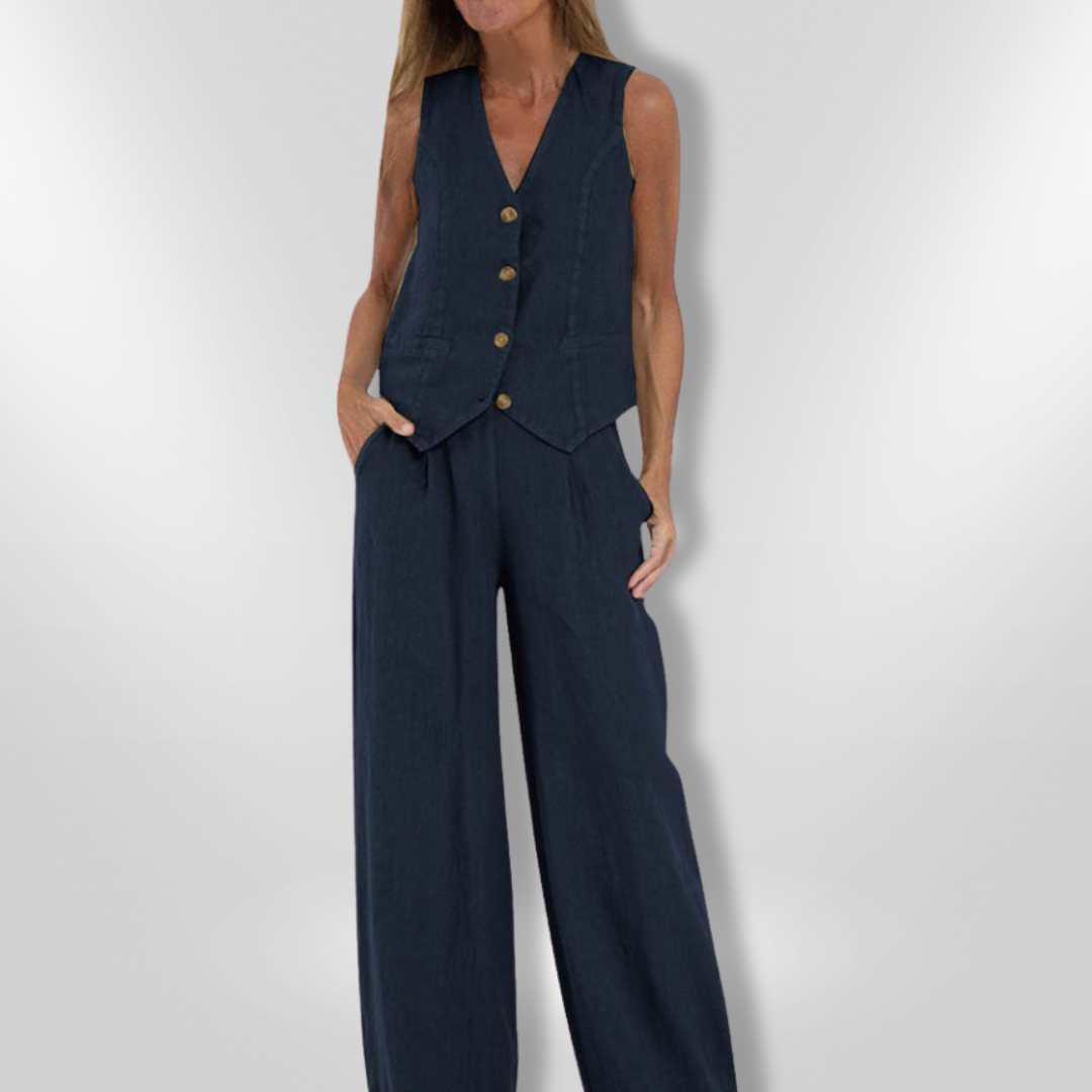 Dames Set Elegante Zomeroutfit Met Mouwloos Top En Wijde Broek 8
