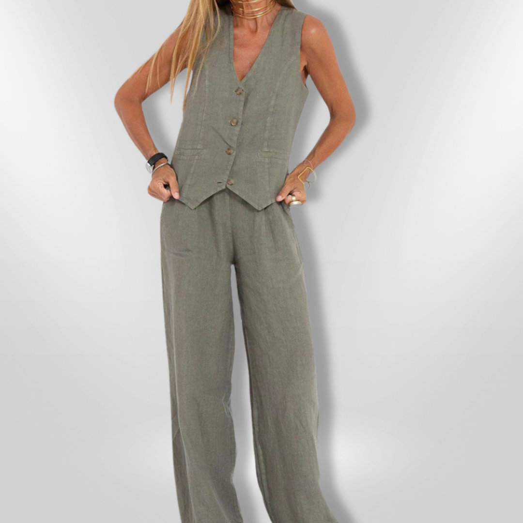 Dames Set Elegante Zomeroutfit Met Mouwloos Top En Wijde Broek 9