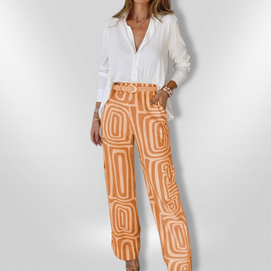 Dames Set Met Witte Blouse en Geometrisch Geprinte Broek 5