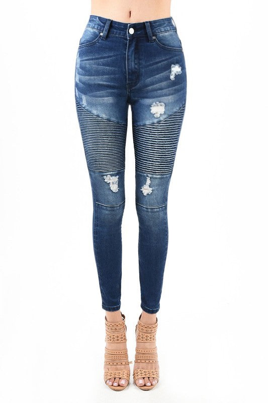 Dames Skinny Jeans Hoge Taille Moto Denim 0