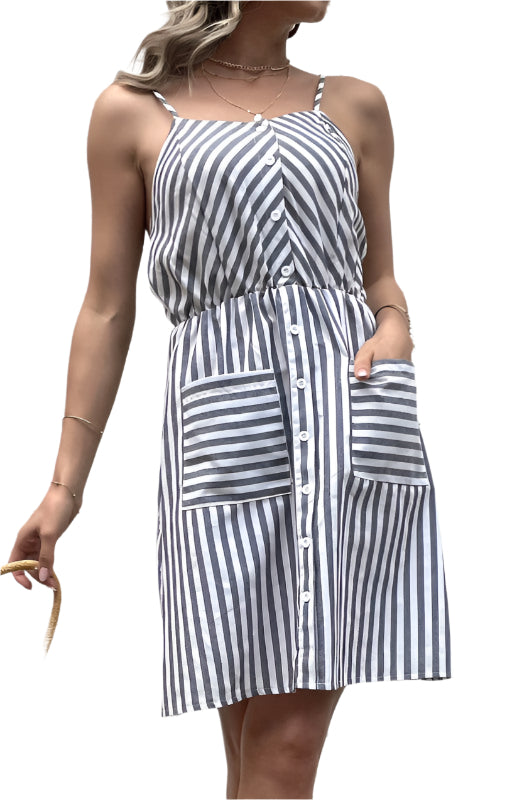 Dames Slip Dress Grijs Gestreept Katoen Linnen 0