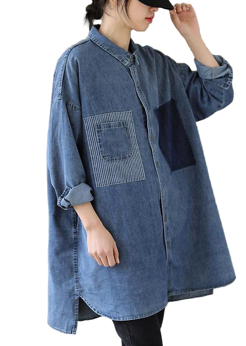 Dames Spijkerblouse met Peter Pan-kraag Casual Style 0