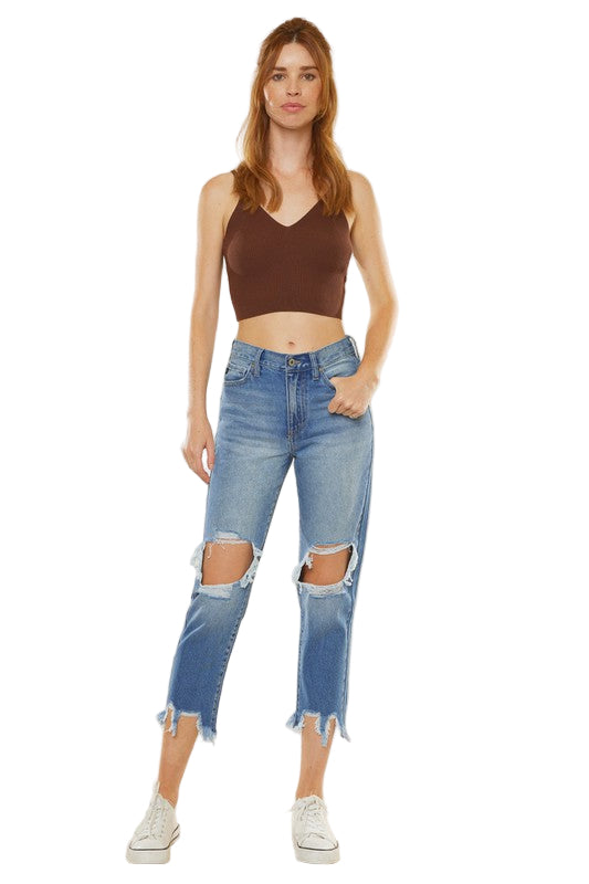 Dames Spijkerbroek Hoge Taille Mom Fit Denim 0