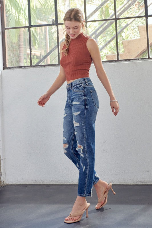 Dames Spijkerbroek Hoge Taille Mom Fit Denim 2