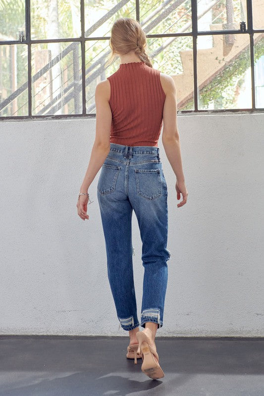 Dames Spijkerbroek Hoge Taille Mom Fit Denim 3