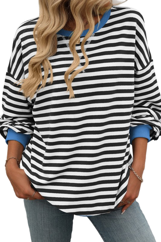 Dames Sweatshirt Ronde Hals Gestreept Zwart Wit 0