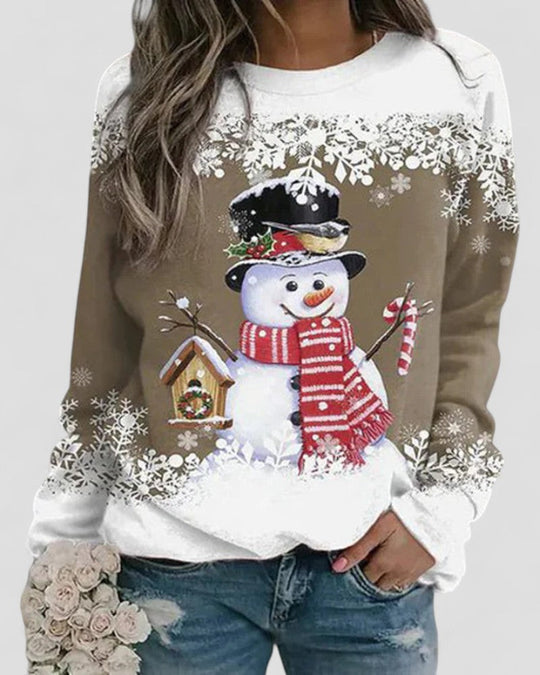 Dames Sweatshirt met Lange Mouwen Sneeuwpopprint 3