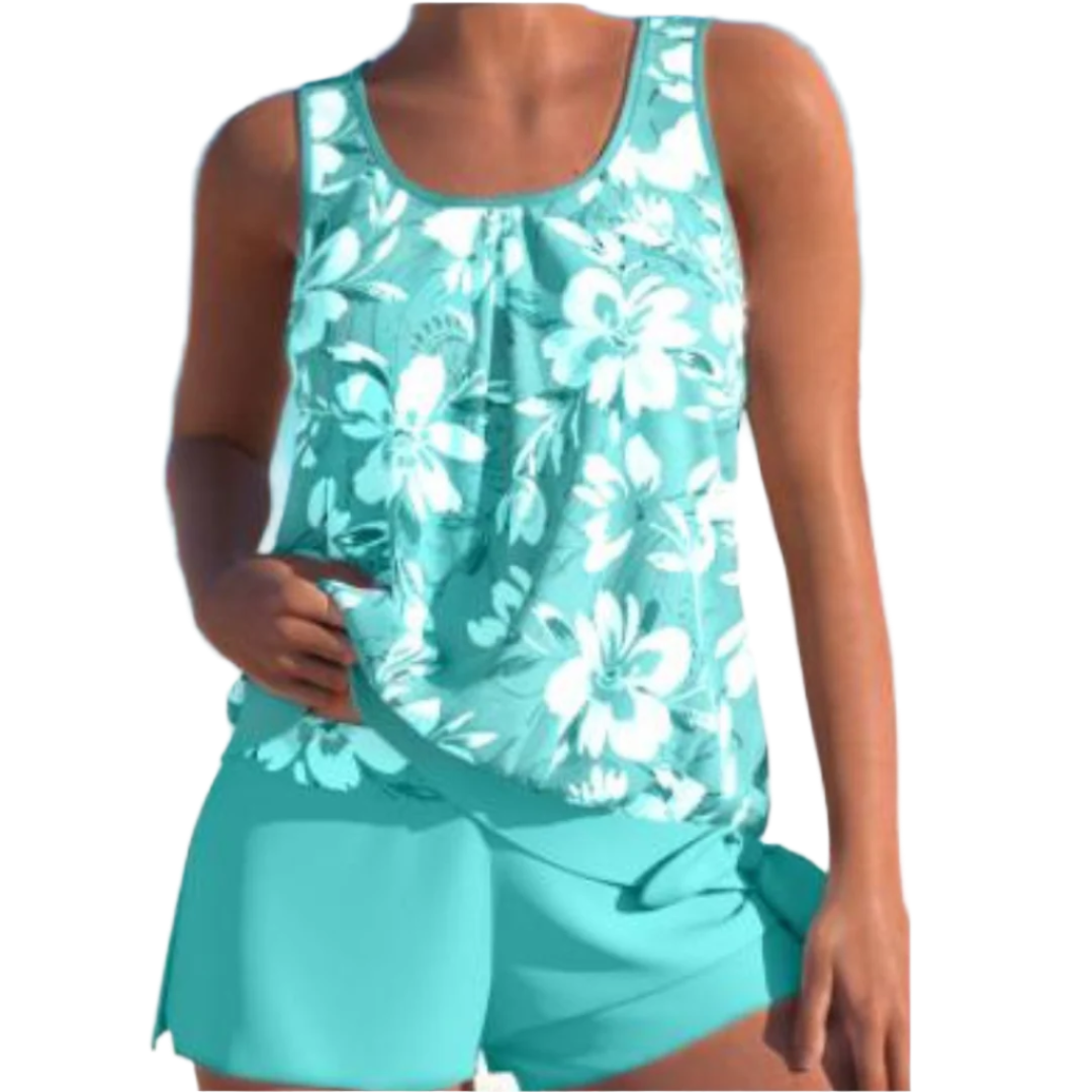 Dames Tankini Set met Bloemenprint en Tweekleurig Design 0