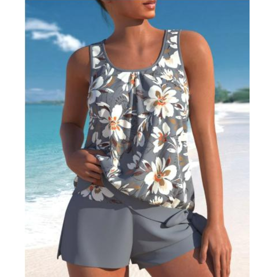Dames Tankini Set met Bloemenprint en Tweekleurig Design 1
