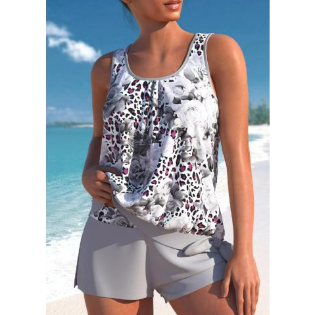 Dames Tankini Set met Bloemenprint en Tweekleurig Design 2