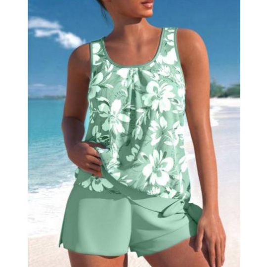 Dames Tankini Set met Bloemenprint en Tweekleurig Design 3