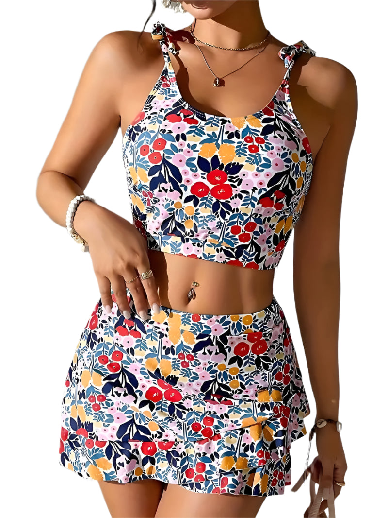 Dames Tankini Set met Skort Bloemenprint 0