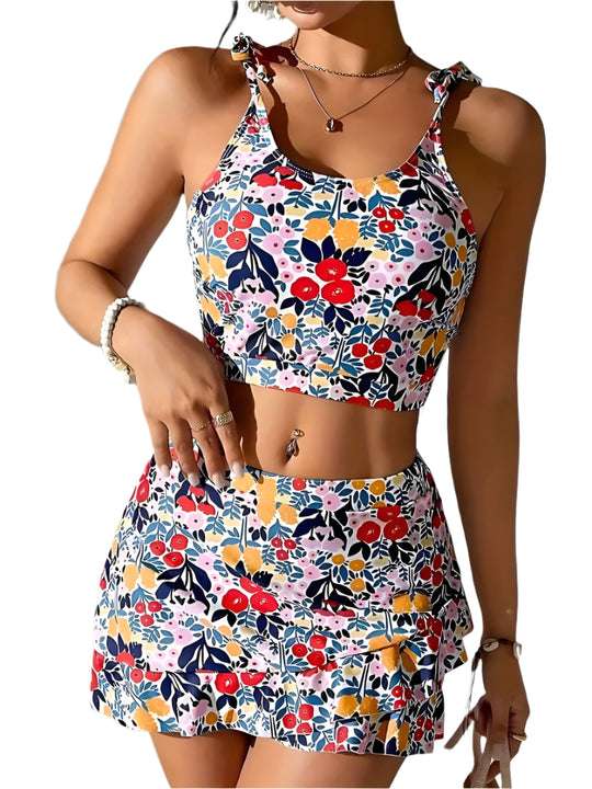 Dames Tankini Set met Skort Bloemenprint 0