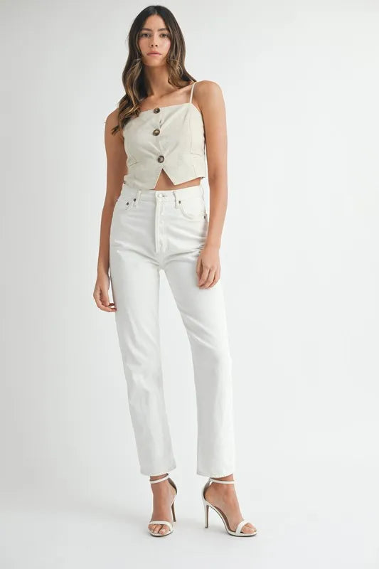 Dames Tanktop Met Knoopsluiting Van Linnenmix 3