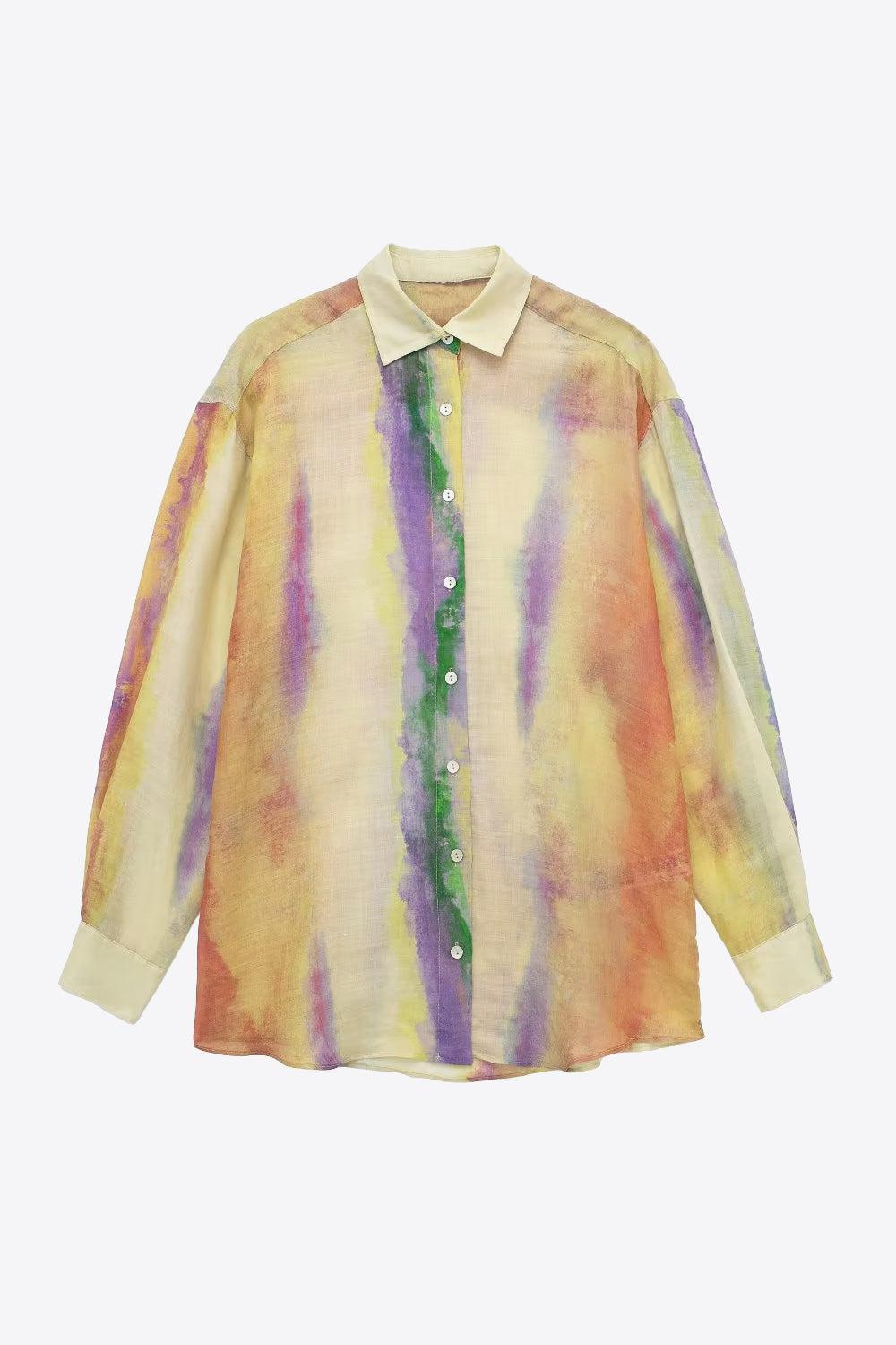 Dames Tie-Dye Lange Mouwen Shirt en Geknoopte Rok Set 1