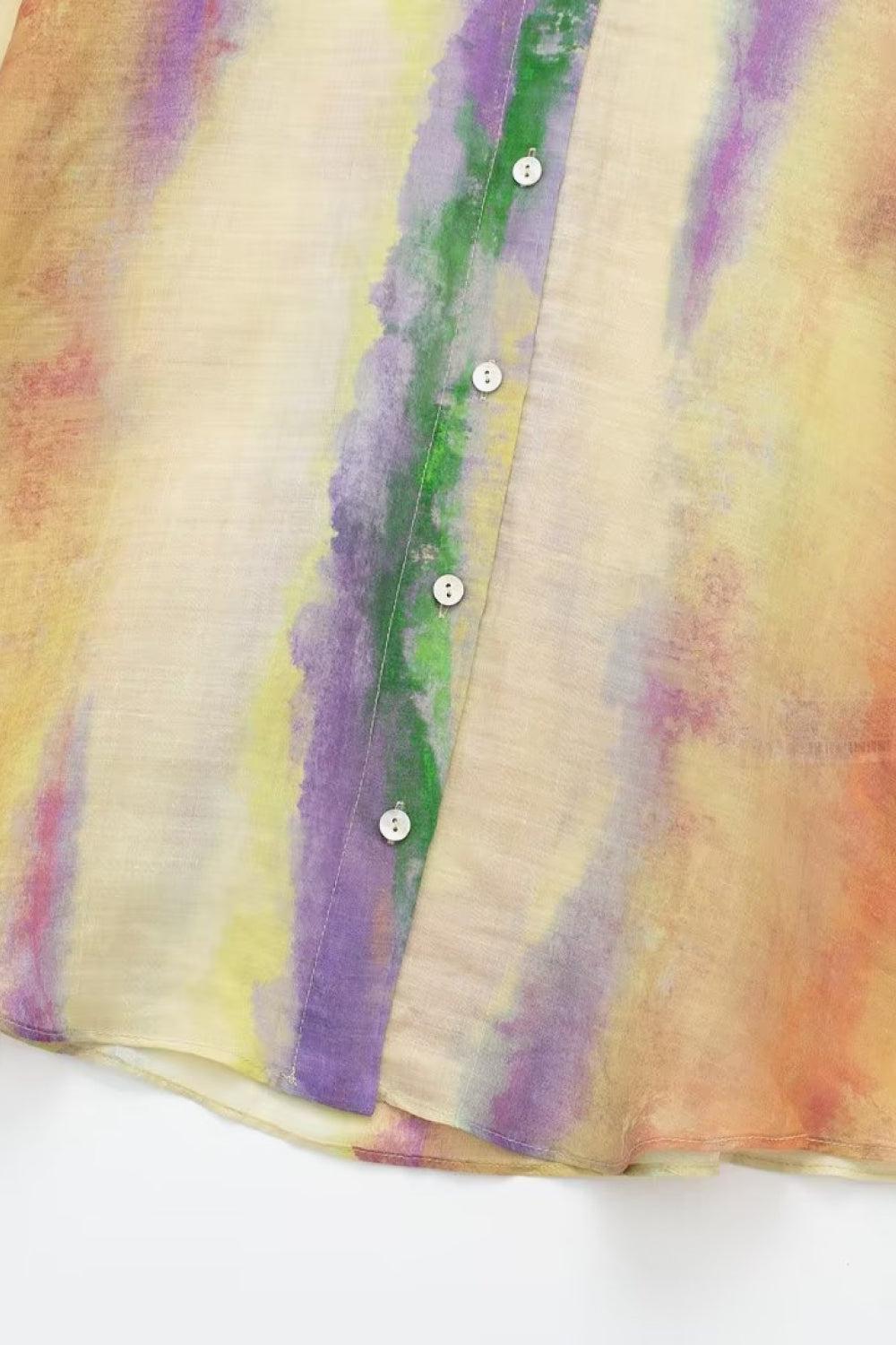 Dames Tie-Dye Lange Mouwen Shirt en Geknoopte Rok Set 7