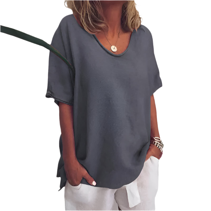 Dames Top Losvallend Ronde Hals Luchtige Gemengde Stof 0