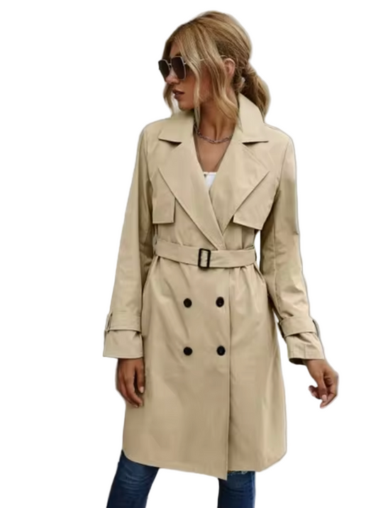 Dames Trenchcoat Dubbele Knopen Lange Stijl voor Casual en Formele Gelegenheden 0