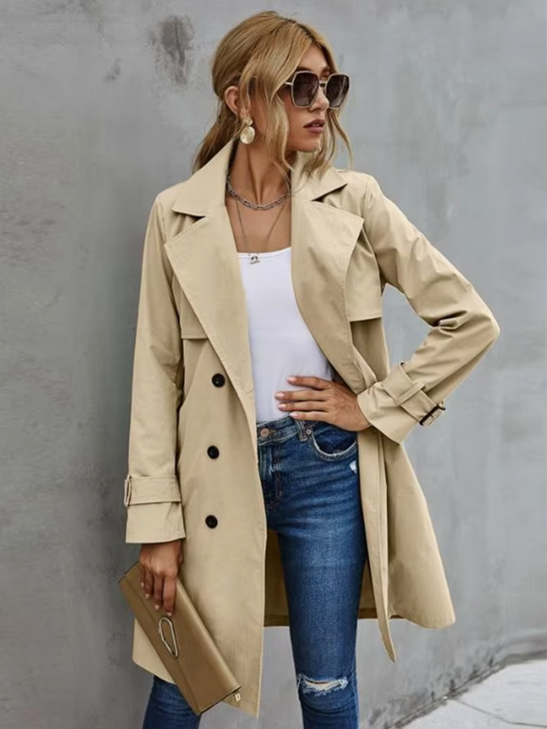 Dames Trenchcoat Dubbele Knopen Lange Stijl voor Casual en Formele Gelegenheden 1