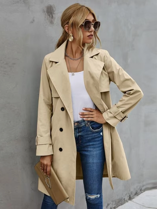 Dames Trenchcoat Dubbele Knopen Lange Stijl voor Casual en Formele Gelegenheden 1
