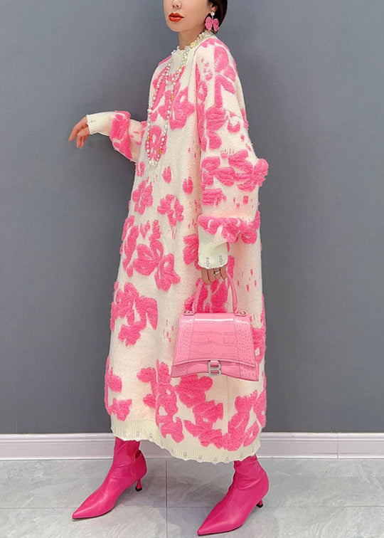 Dames Trui-Jurk Met Hoge Hals en Bloemenpatroon 2